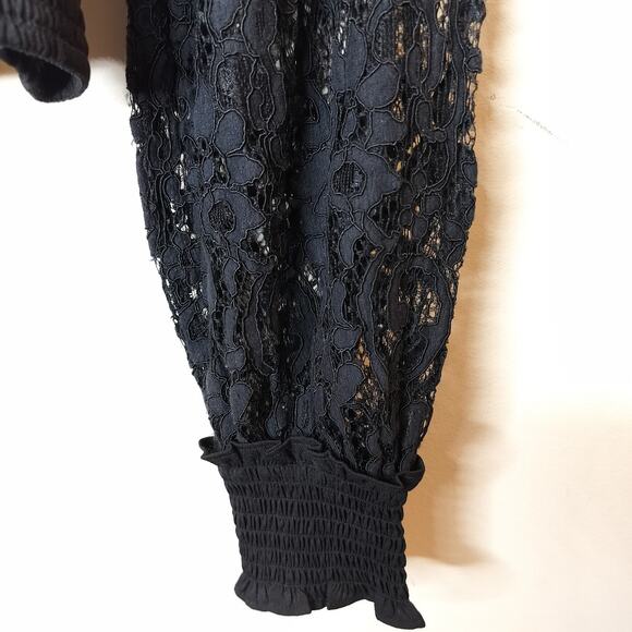 Express Lace Sleeve Smocked Top Balloon Sleeve Ruffled - Picture 3 of 10